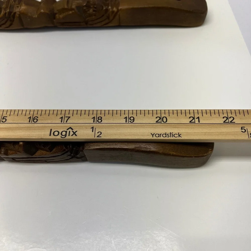 Vintage Hand Carved Wooden Tiki Totem Spoon and Fork Wall Decor Set 21 Inch MCM